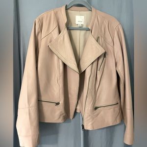 Sejour dusty pink leather moto jacket, size 16w